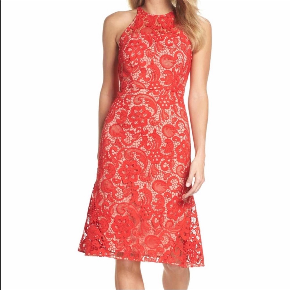 Chelsea28 red lace dress
